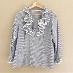 Anne Fontaine Riley Stripe Zip Up Ruffle Top